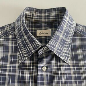Brioni Made in Italy Navy Button-Down Shirt, Tailored Fit, Size L